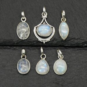 Rainbow Moonstone Sterling Silver Pendant: Minimalist Boho Necklace
