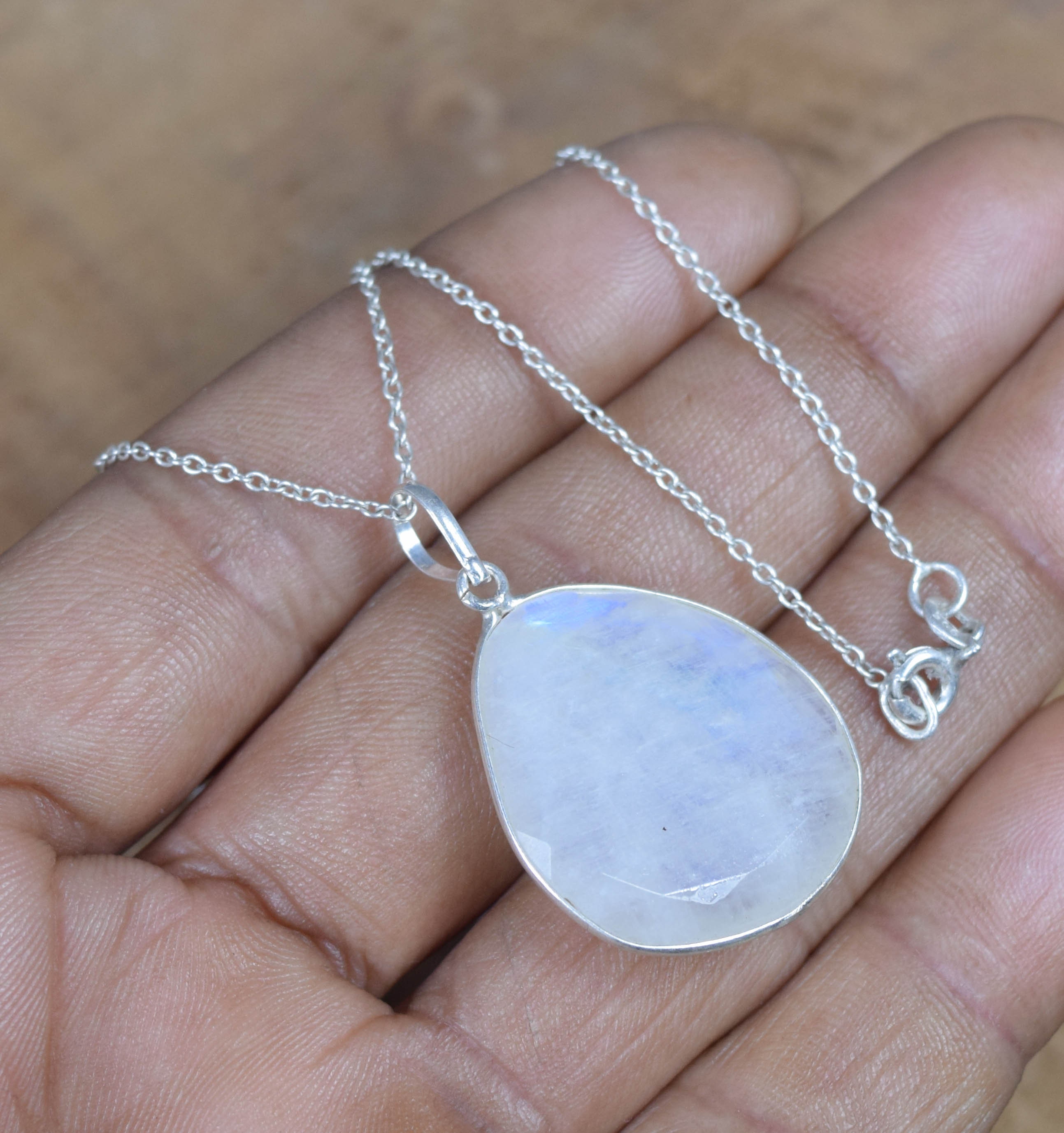 Sterling Silver Rainbow Moonstone Pendant: Faceted Gemstone Jewelry, June Birthstone