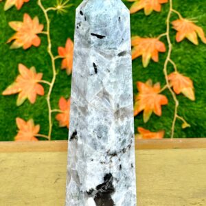 A+ Flashy White Rainbow Moonstone 8 Faceted Metaphysical Meditation Healing Power Obelisk Tower