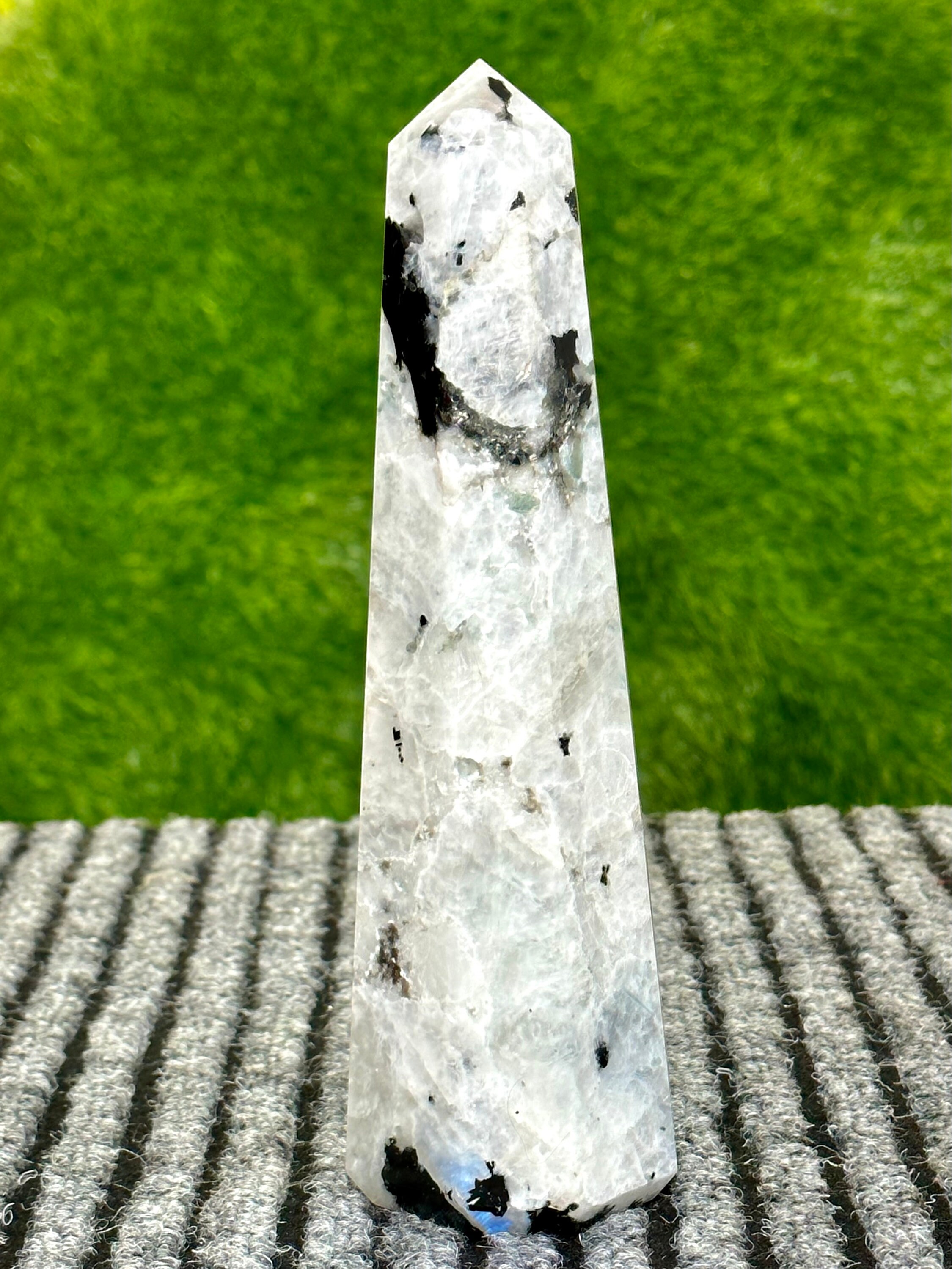 Large 210mm Rainbow Moonstone Tower: Faceted Obelisk, Healing Crystal