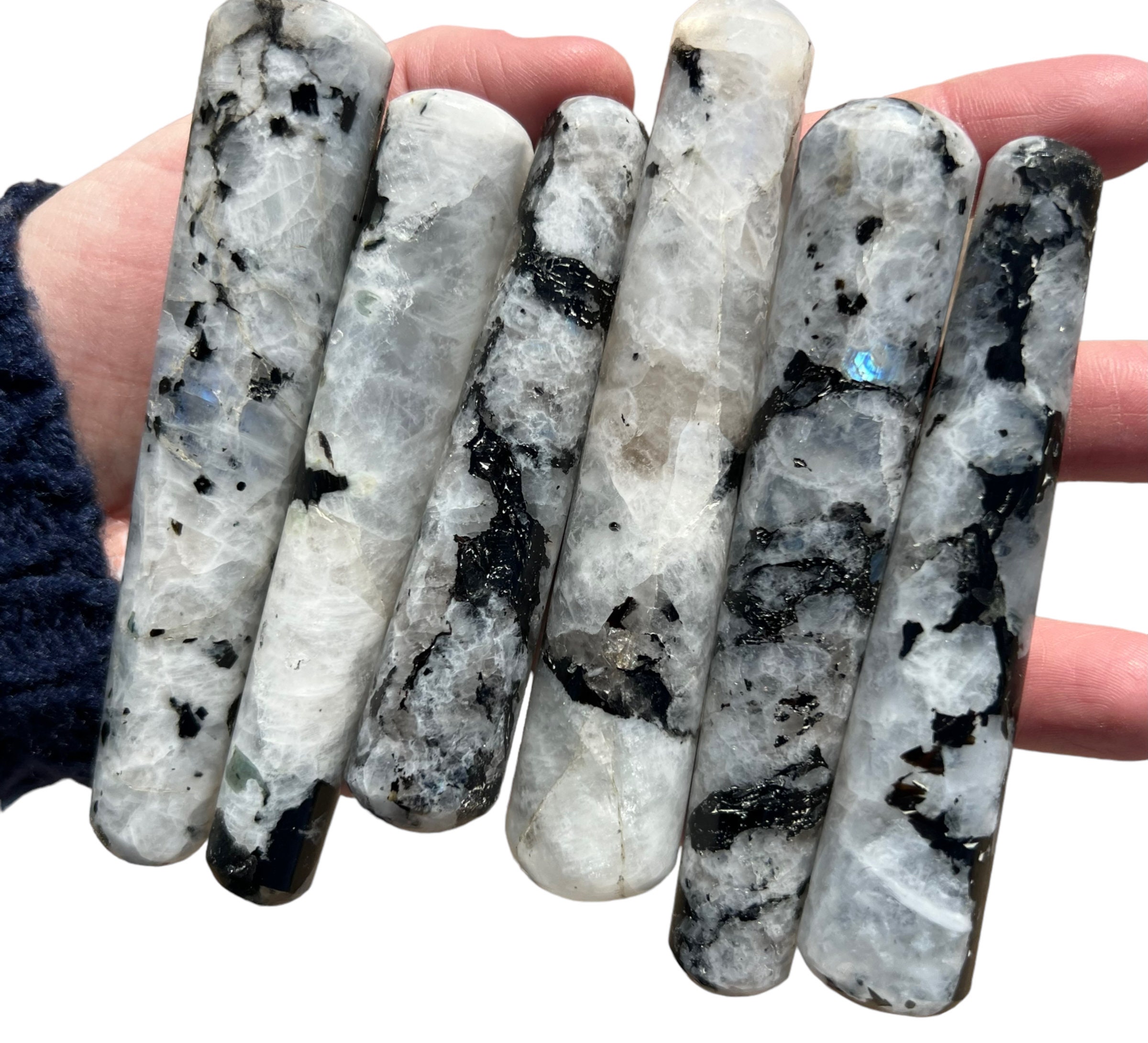 One Rainbow Moonstone Massage Wand, Crystal Wand, Flashy Moonstone, Blue Flash, Divine Feminine, Reiki Healing Wand, Gemstone Massager,