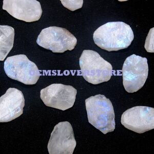 10 Raw Rainbow Moonstones: Flashy Blue Fire Gemstone Crystals (14-16 MM)