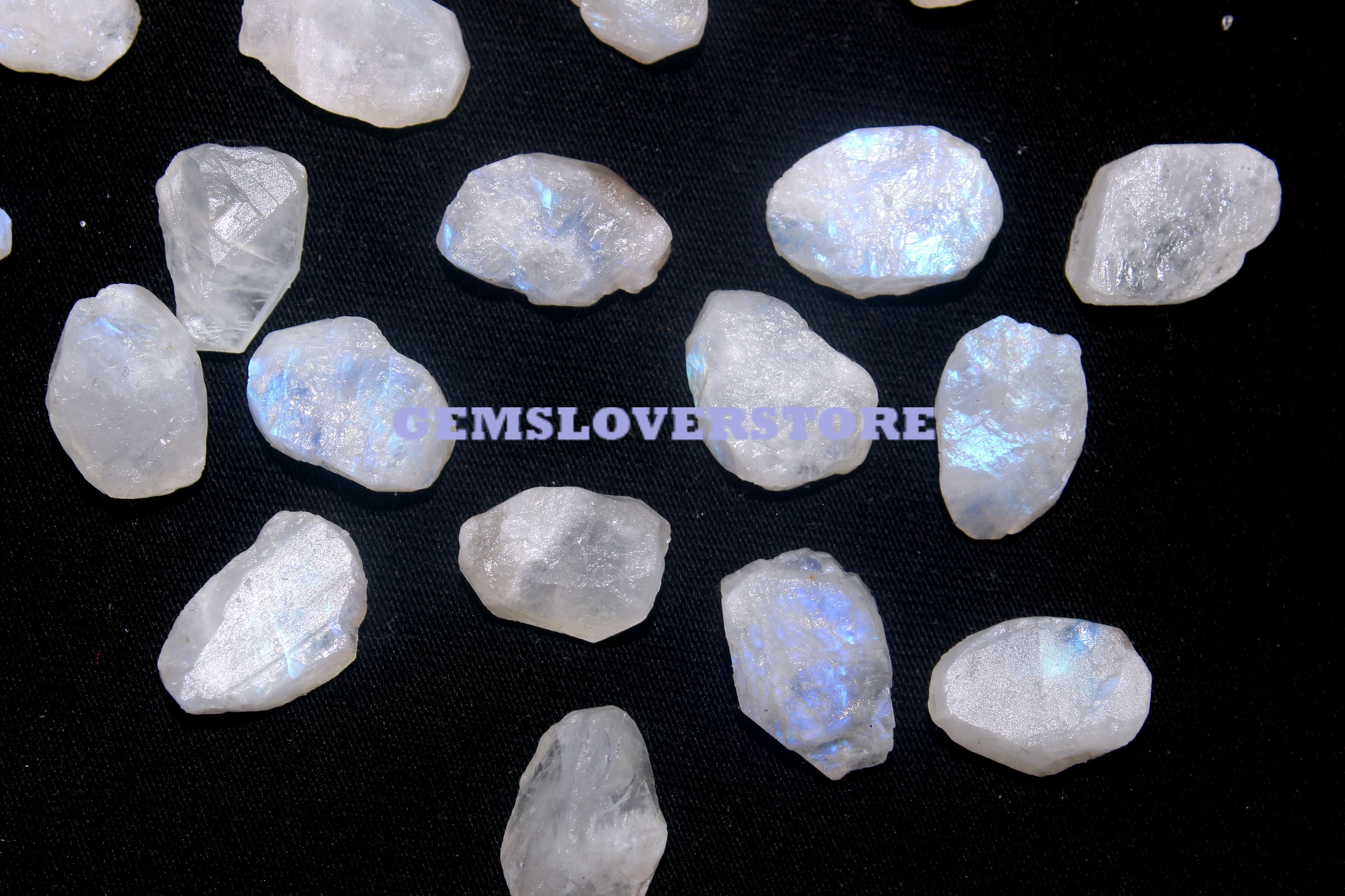 10 Raw Rainbow Moonstones: Flashy Blue Fire Gemstone Crystals (14-16 Mm)