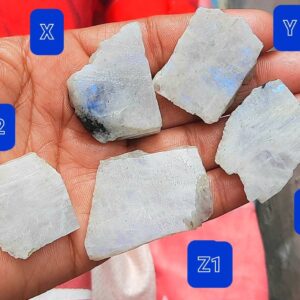 Blue Flashy Rainbow Moonstone Rough Slabs: Raw Gemstone Specimens