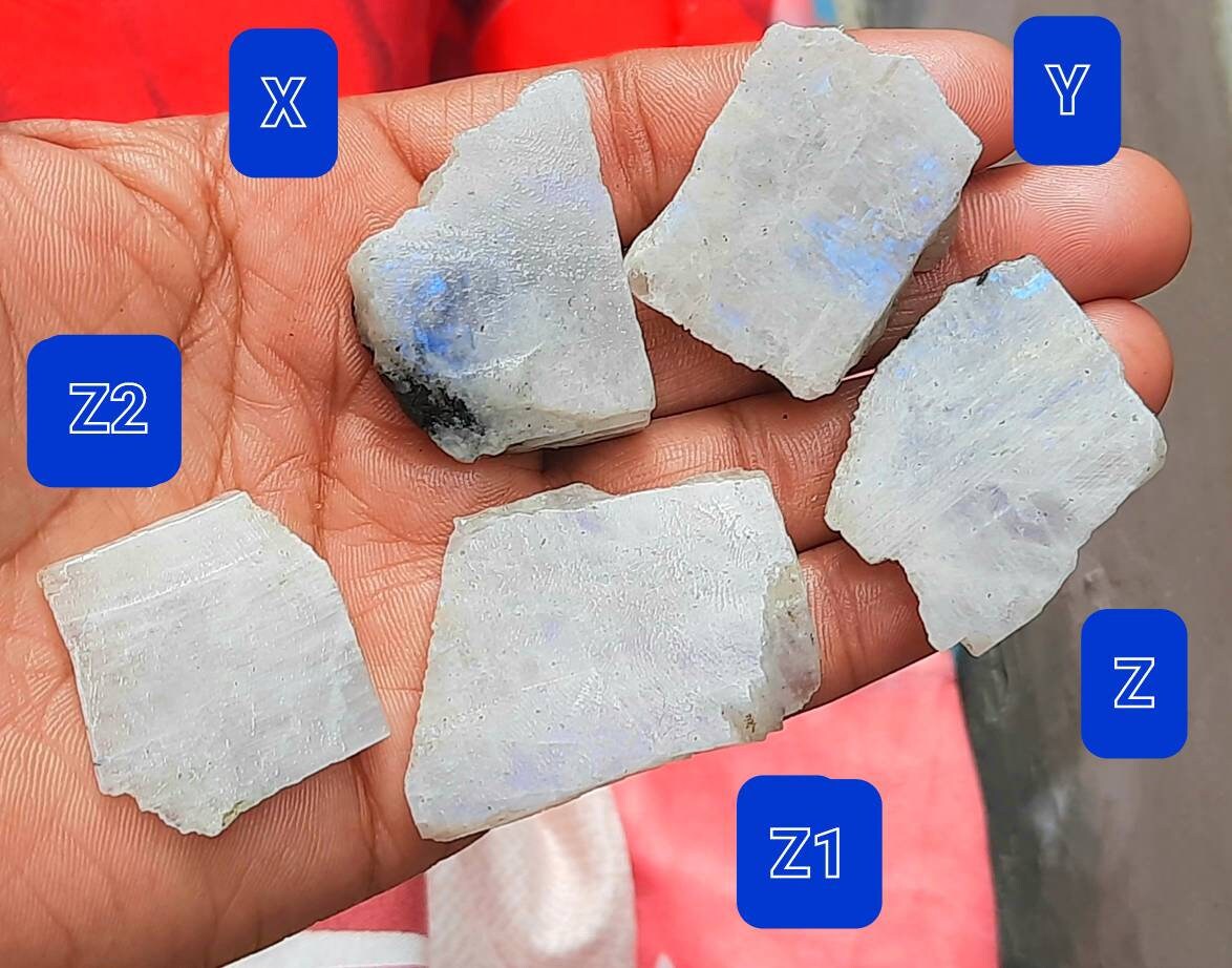 Blue Flashy Rainbow Moonstone Rough Slabs: Raw Gemstone Specimens