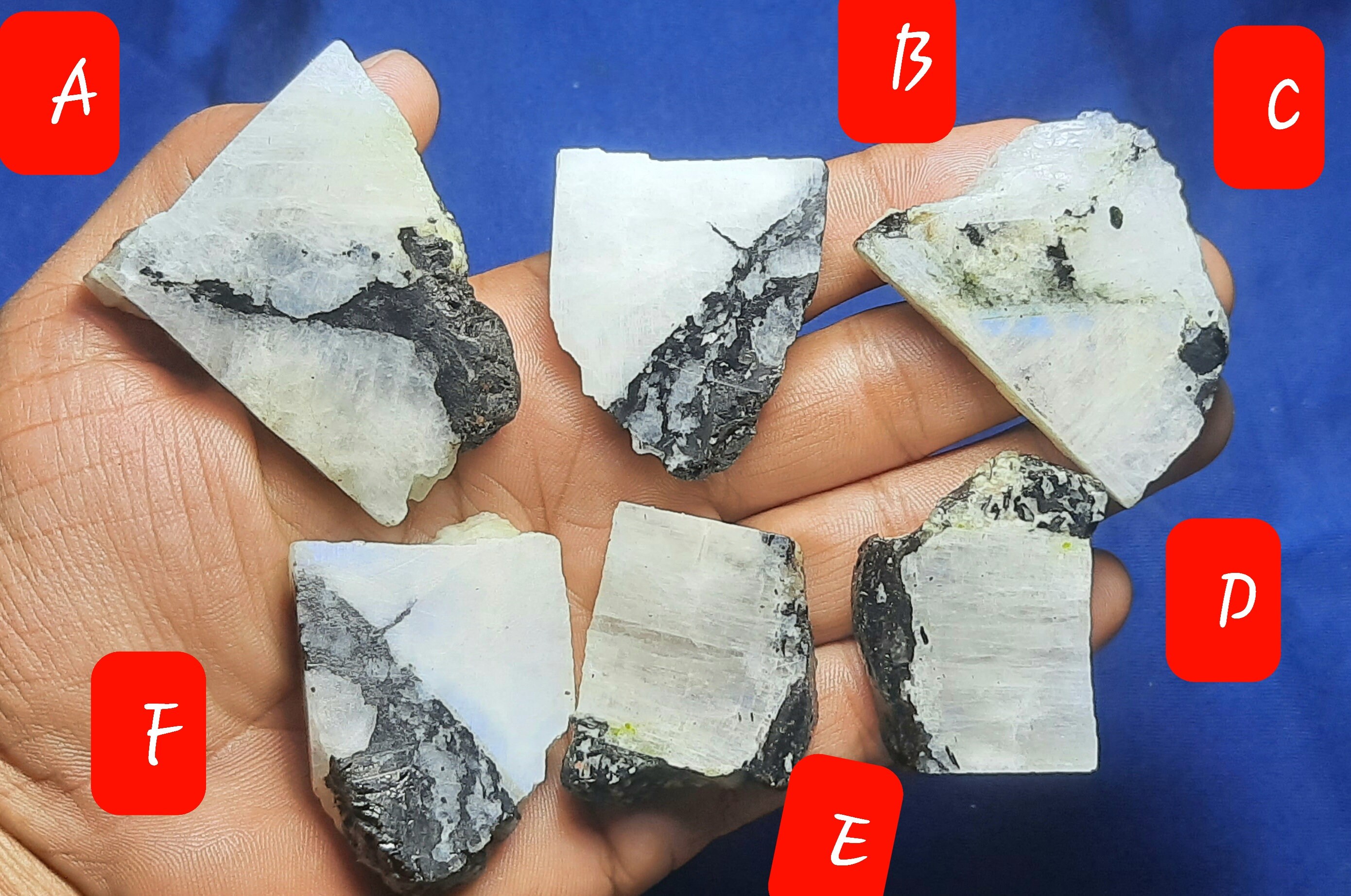 Blue Flashy Unpolished Rainbow Moonstone Rough: Natural Gemstone Slices Slab Rock Chunk Specimens