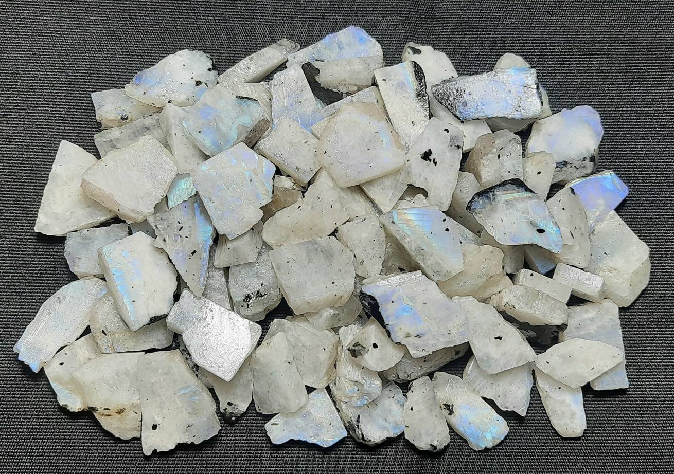 Natural White Rainbow Moonstone Rough: Unpolished Healing Slabs