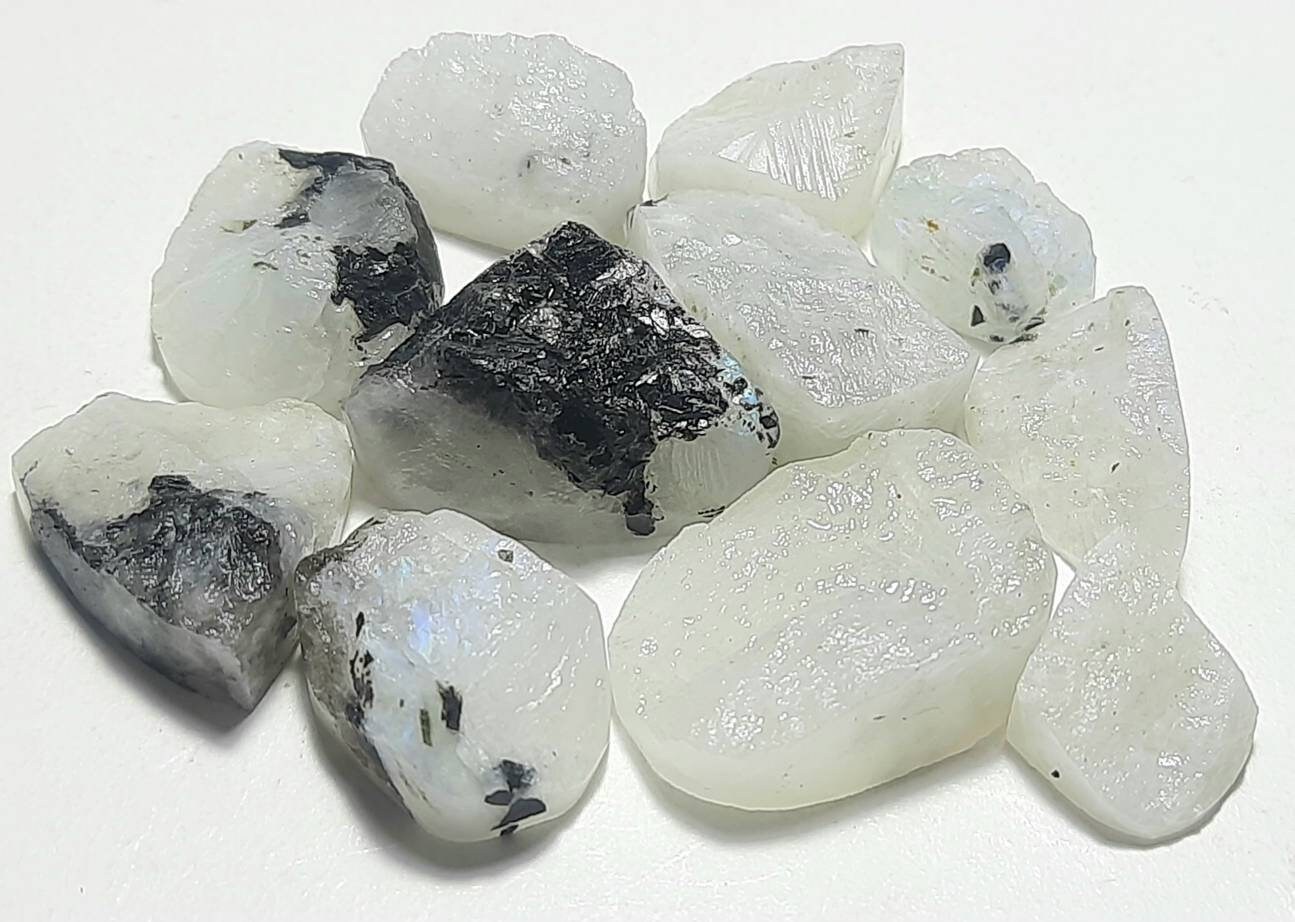 Natural White Rainbow Moonstone Druzy Rough: Unpolished Gemstone