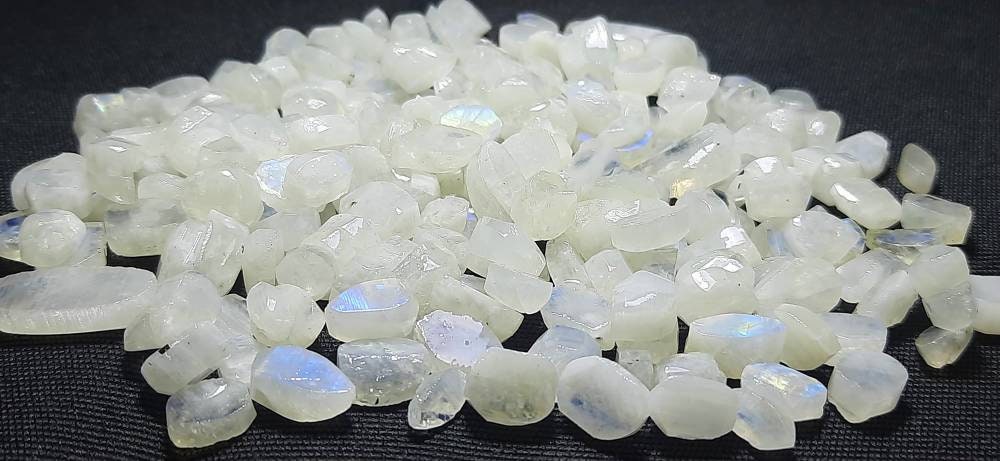 Unpolished White Rainbow Moonstone Rough Gemstone Mix
