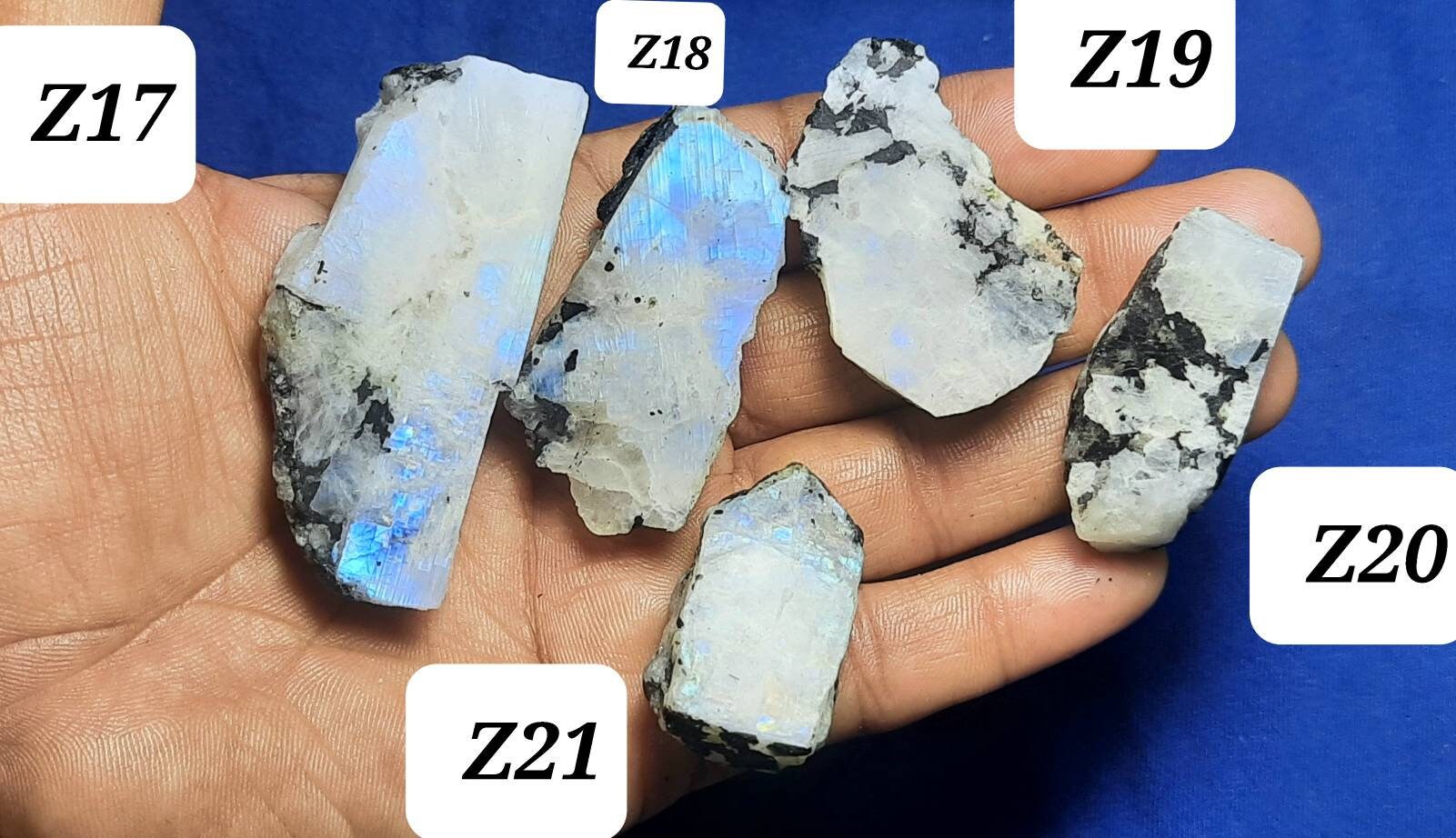 White Rainbow Moonstone Rough: Blue Flashy Slabs, Raw Gemstone Specimens