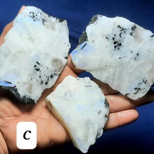 White Rainbow Moonstone Rough: Blue Flashy Raw Gemstone Slabs