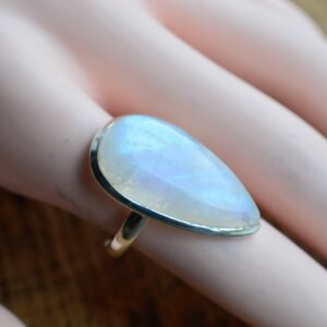 Rainbow Moonstone 925 Sterling Silver Pear Shape Gemstone Ring