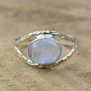 Rainbow Moonstone Ring: 925 Sterling Silver & Brass, June Birthstone