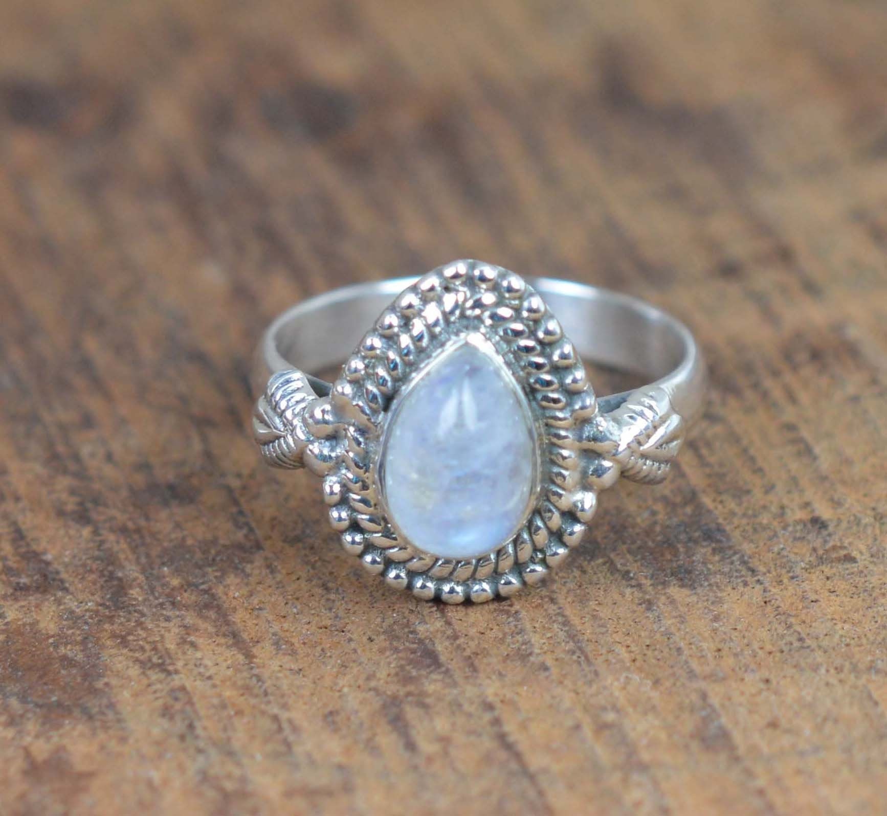 Rainbow Moonstone 925 Sterling Silver Gemstone Jewelry Ring