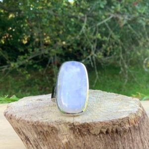 Adjustable Sterling Silver Rainbow Moonstone Ring: Large Gemstone