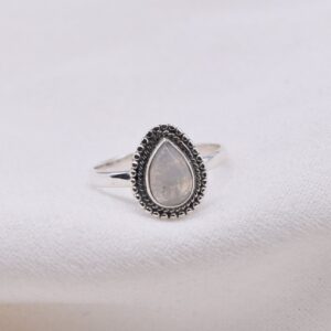Elegant Pear Rainbow Moonstone Ring: 925 Sterling Silver, June Birthstone