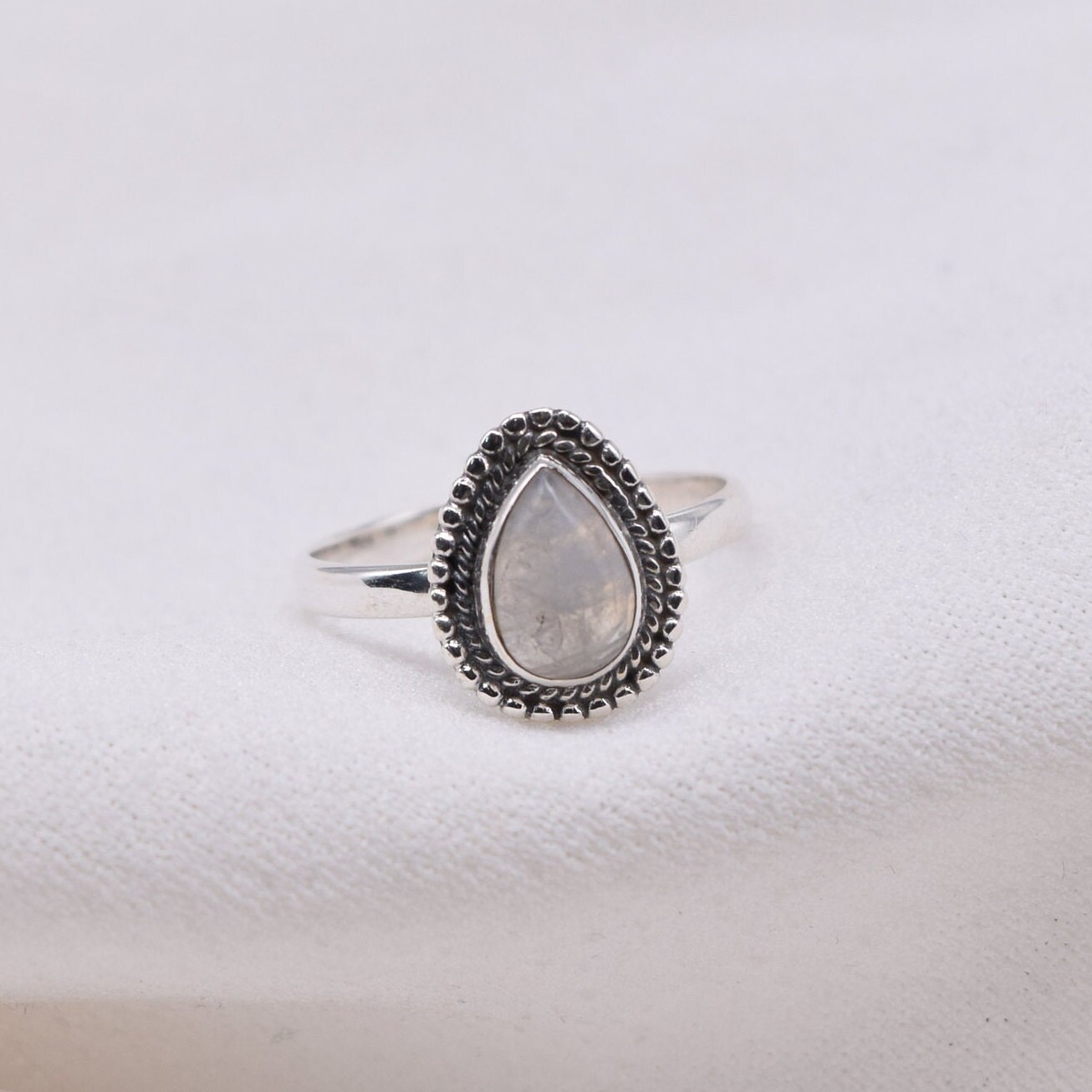 Elegant Pear Rainbow Moonstone Ring: 925 Sterling Silver, June Birthstone Elegant Pear Rainbow Moonstone Ring: 925 Sterling Silver, June Birthstone