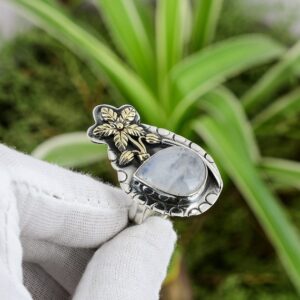 Handmade Rainbow Moonstone Ring: 18K Gold Plated 925 Sterling Silver