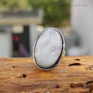 Rainbow Moonstone Ring: Handmade 925 Sterling Silver, Adjustable