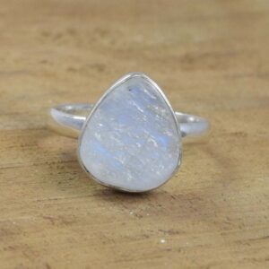 Handmade Rainbow Moonstone Ring: 925 Sterling Silver, June Birthstone, US Size 9