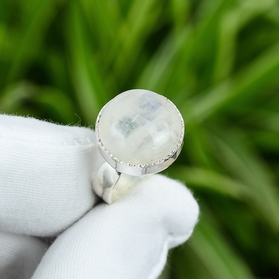 Handmade Rainbow Moonstone Ring: Adjustable 925 Sterling Silver
