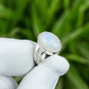Handmade Oval Rainbow Moonstone Ring: Adjustable 925 Sterling Silver
