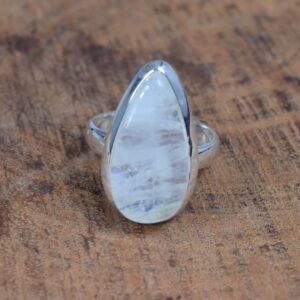 Handmade Pear Rainbow Moonstone Ring: 925 Sterling Silver Elegant Jewelry