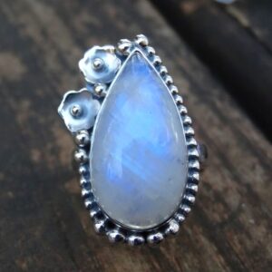 Handmade Sterling Silver Rainbow Moonstone Ring, Botanical Granulation
