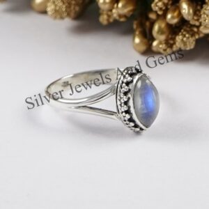 Marquise Rainbow Moonstone Ring, Handmade 925 Sterling Silver