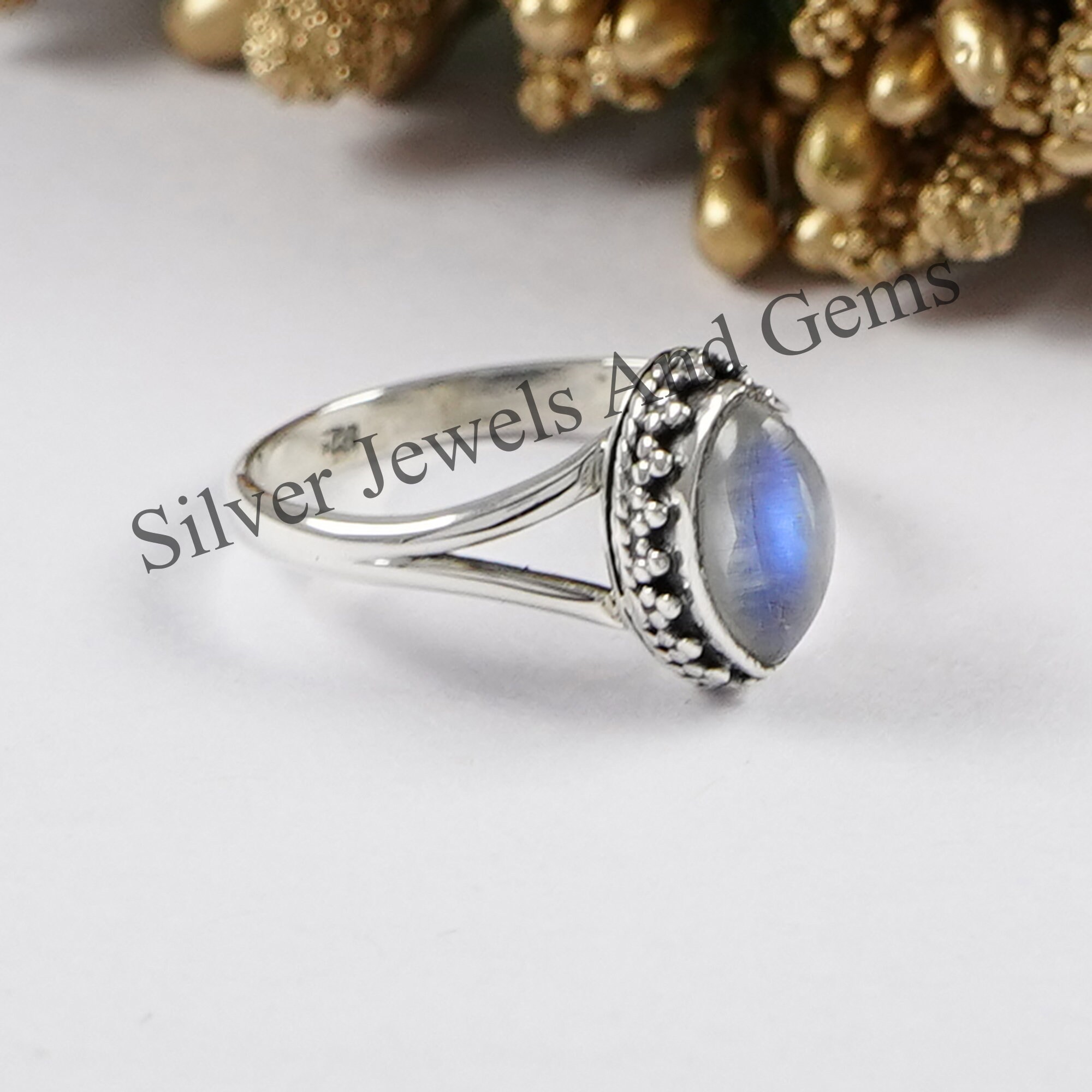 Marquise Rainbow Moonstone Ring, Handmade 925 Sterling Silver