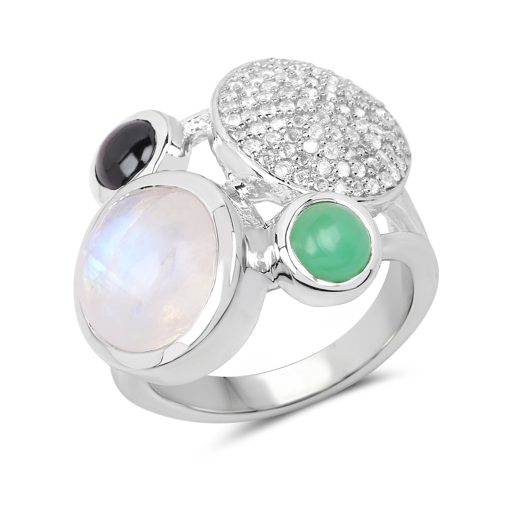 Moonstone Ring, Natural Rainbow Moonstone Sterling Silver Ring For Women, Statement Ring, June Birthstone Ring, Moonstone Cocktail Ring