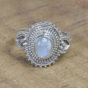 Rainbow Moonstone Ring: Oval Sterling Silver, June Birthstone