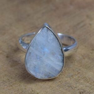 Rough Rainbow Moonstone Ring: Handmade 925 Sterling Silver Jewelry
