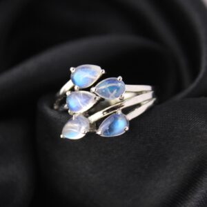 Rainbow Moonstone Silver Ring 925 Silver-vintage Ring-rainbow Moonstone Dainty Ring-women Gift-art Deco Twig Ring-moonstone Pear Ring-june