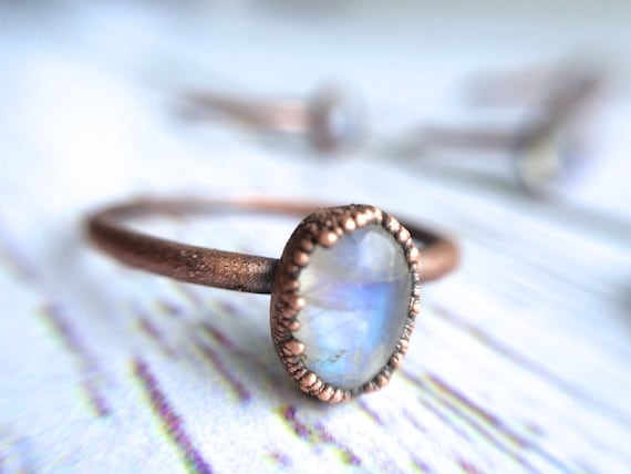 Rainbow Moonstone Ring | Simple Stone Stacking Ring | Moonstone Stacking Ring | Electroformed Mineral Jewelry | Organic Stone Jewelry