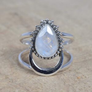 Rainbow Moonstone Sterling Silver Ring: Dainty June Birthstone Promise Ring