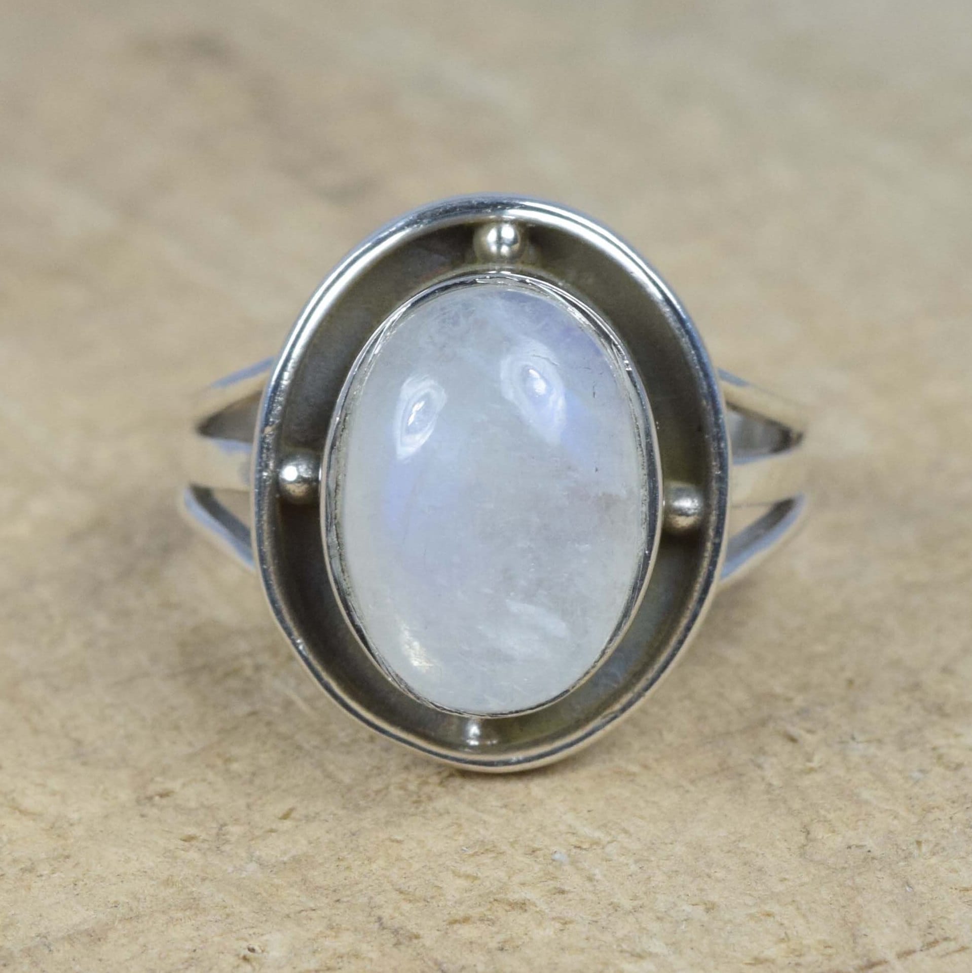 Rainbow Moonstone Sterling Silver Mens Ring: Oval Gemstone, June Birthstone