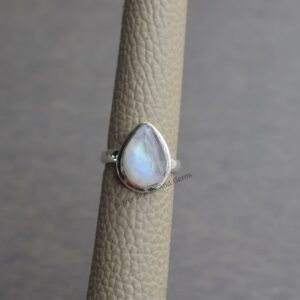 Teardrop Rainbow Moonstone Ring, 925 Sterling Silver, Handmade Ring