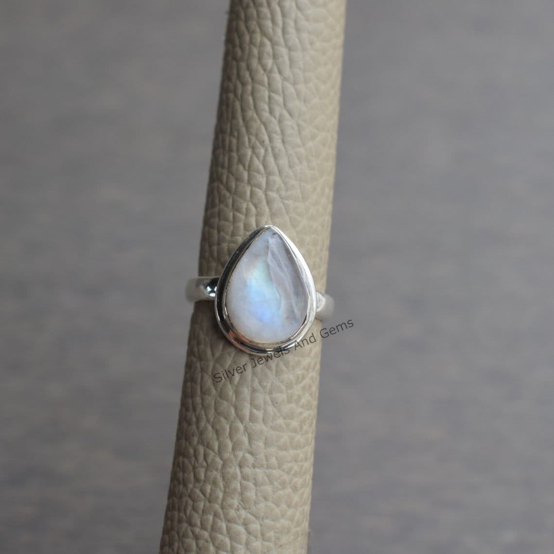 Teardrop Rainbow Moonstone Ring, 925 Sterling Silver, Handmade Ring