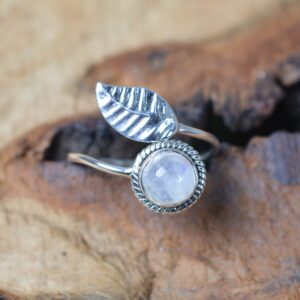 White Rainbow Moonstone 925 Sterling Silver Gemstone Adjustable Ring