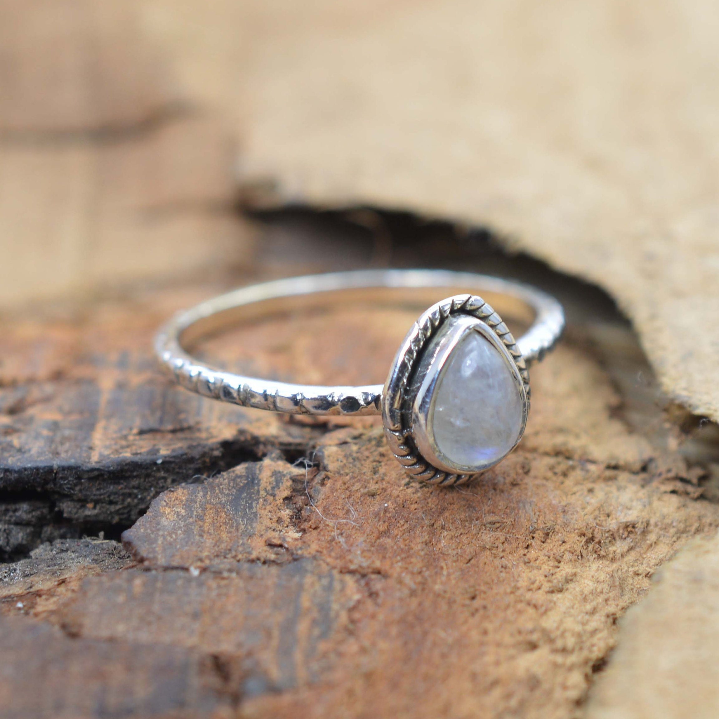 White Rainbow Moonstone 925 Sterling Silver Dainty Ring