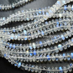 15 Inch Strand, Finest Quality, Rainbow Moonstone Smooth Rondelles,Size. 3.5-6mm