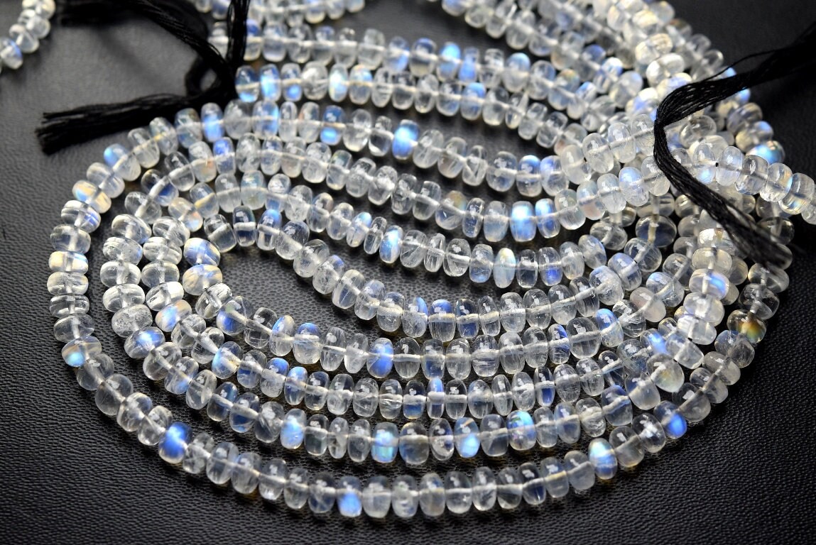 15 Inch Strand,finest Quality,rainbow Moonstone Smooth Rondelles,size. 3-5mm 15 Inch Strand,finest Quality,rainbow Moonstone Smooth Rondelles,size. 3-5mm