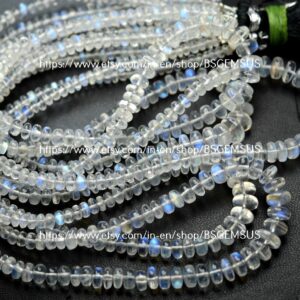 15 Inch Strand, Finest Quality, Rainbow Moonstone Smooth Rondelles,Size. 3-6.5mm 15 Inch Strand, Finest Quality, Rainbow Moonstone Smooth Rondelles,Size. 3-6.5mm