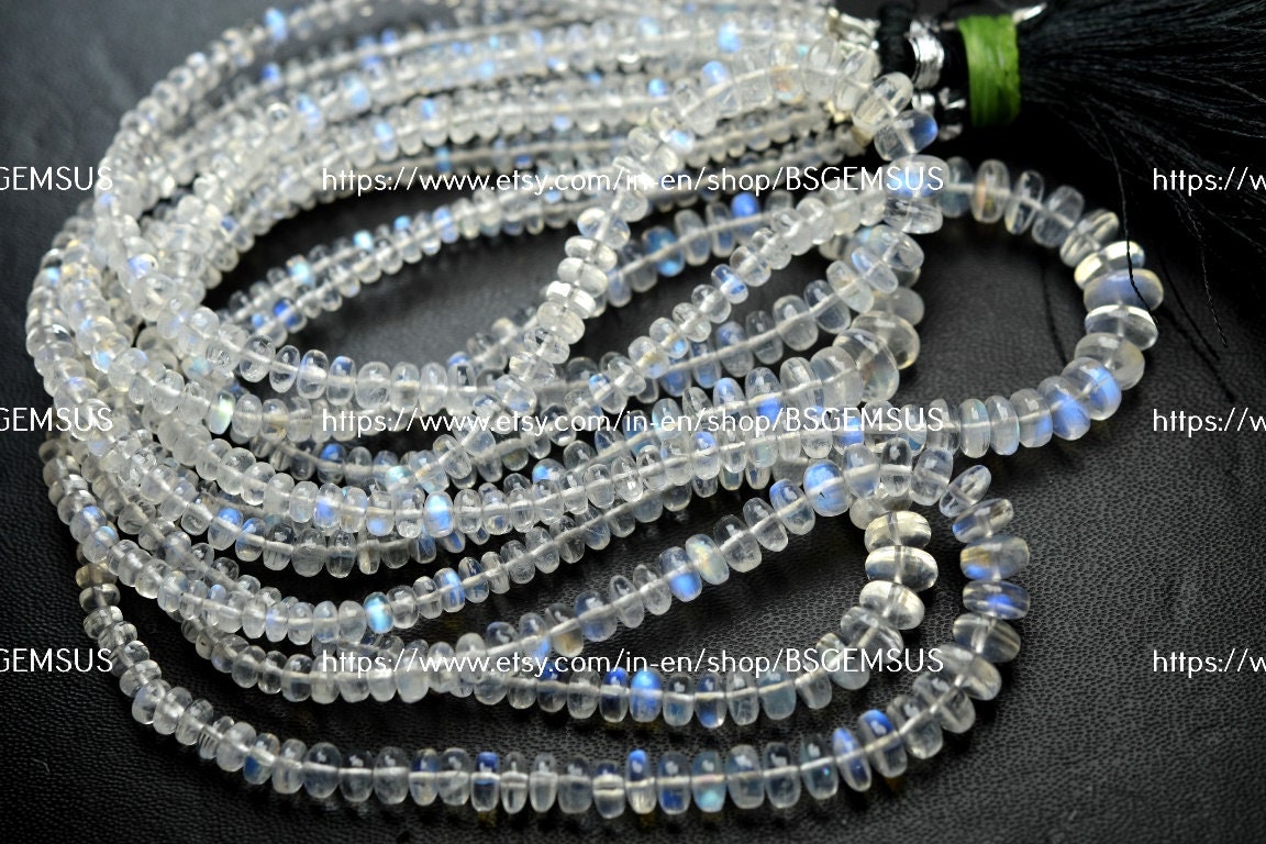 15 Inch Strand, Finest Quality, Rainbow Moonstone Smooth Rondelles,size. 3-6.5mm 15 Inch Strand, Finest Quality, Rainbow Moonstone Smooth Rondelles,size. 3-6.5mm