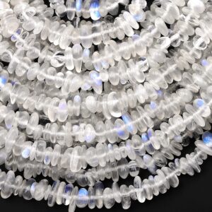 Aaa Translucent Natural Blue Rainbow Moonstone Beads Freeform 8mm Rondelle Center Drilled 15.5" Strand