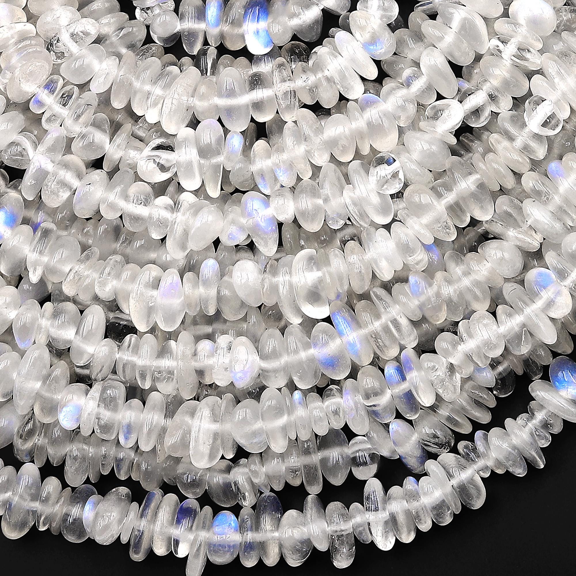 Aaa Translucent Natural Blue Rainbow Moonstone Beads Freeform 8mm Rondelle Center Drilled 15.5" Strand