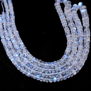 Aaa+ White Rainbow Moonstone 4mm-6mm Smooth Rondelle Beads | 16" Strand | Blue Fire Moonstone Semi Precious Gemstone Loose Beads For Jewelry Aaa+ White Rainbow Moonstone 4mm-6mm Smooth Rondelle Beads | 16" Strand | Blue Fire Moonstone Semi Precious Gemstone Loose Beads For Jewelry