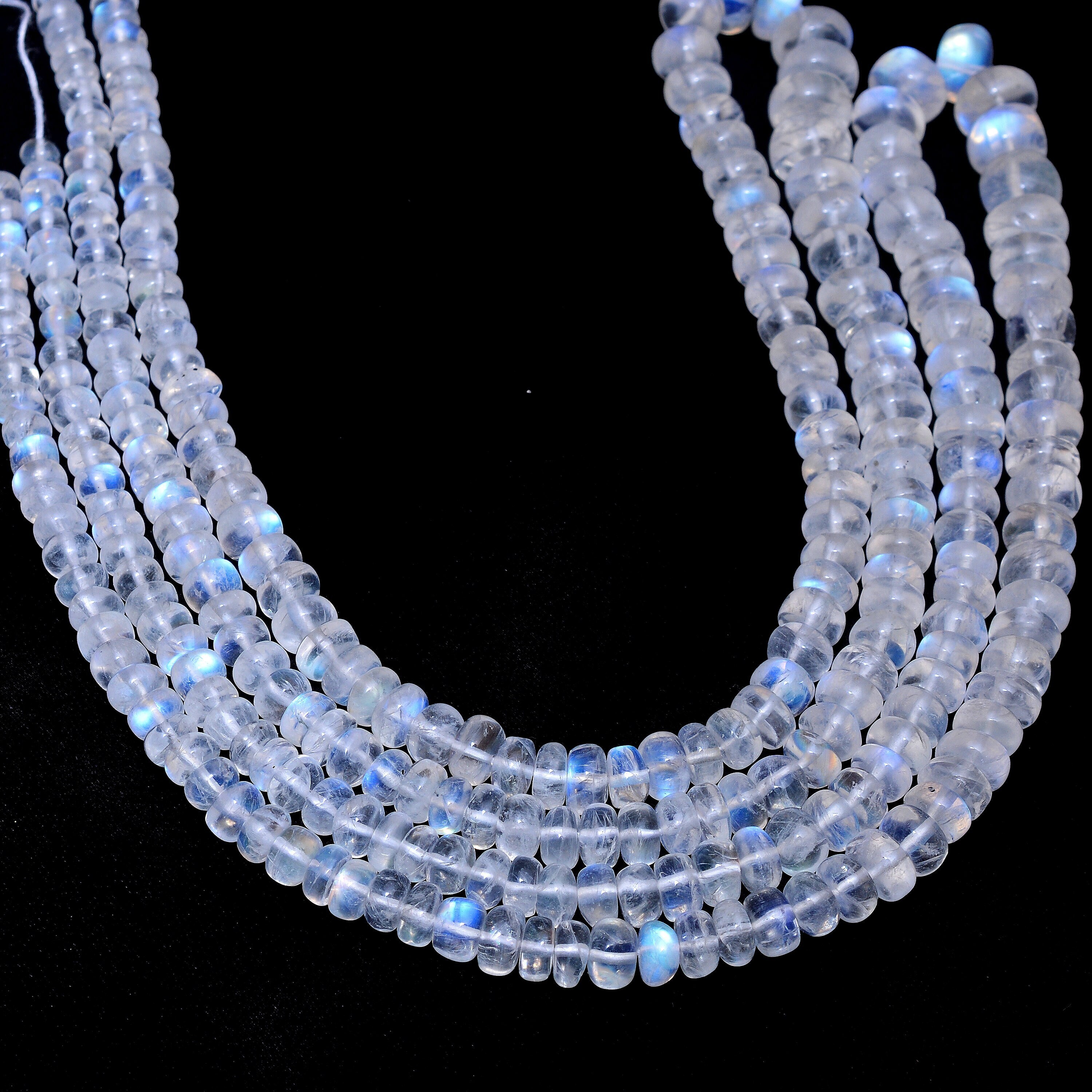 Aaa+ White Rainbow Moonstone 4mm-6mm Smooth Rondelle Beads | 16" Strand | Blue Fire Moonstone Semi Precious Gemstone Loose Beads For Jewelry Aaa+ White Rainbow Moonstone 4mm-6mm Smooth Rondelle Beads | 16" Strand | Blue Fire Moonstone Semi Precious Gemstone Loose Beads For Jewelry