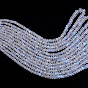Aaa+ White Rainbow Moonstone 3mm-6mm Rondelle Beads | 16inch Strand | Natural Flashy Blue Fire White Rainbow Semi Precious Gemstone Beads |